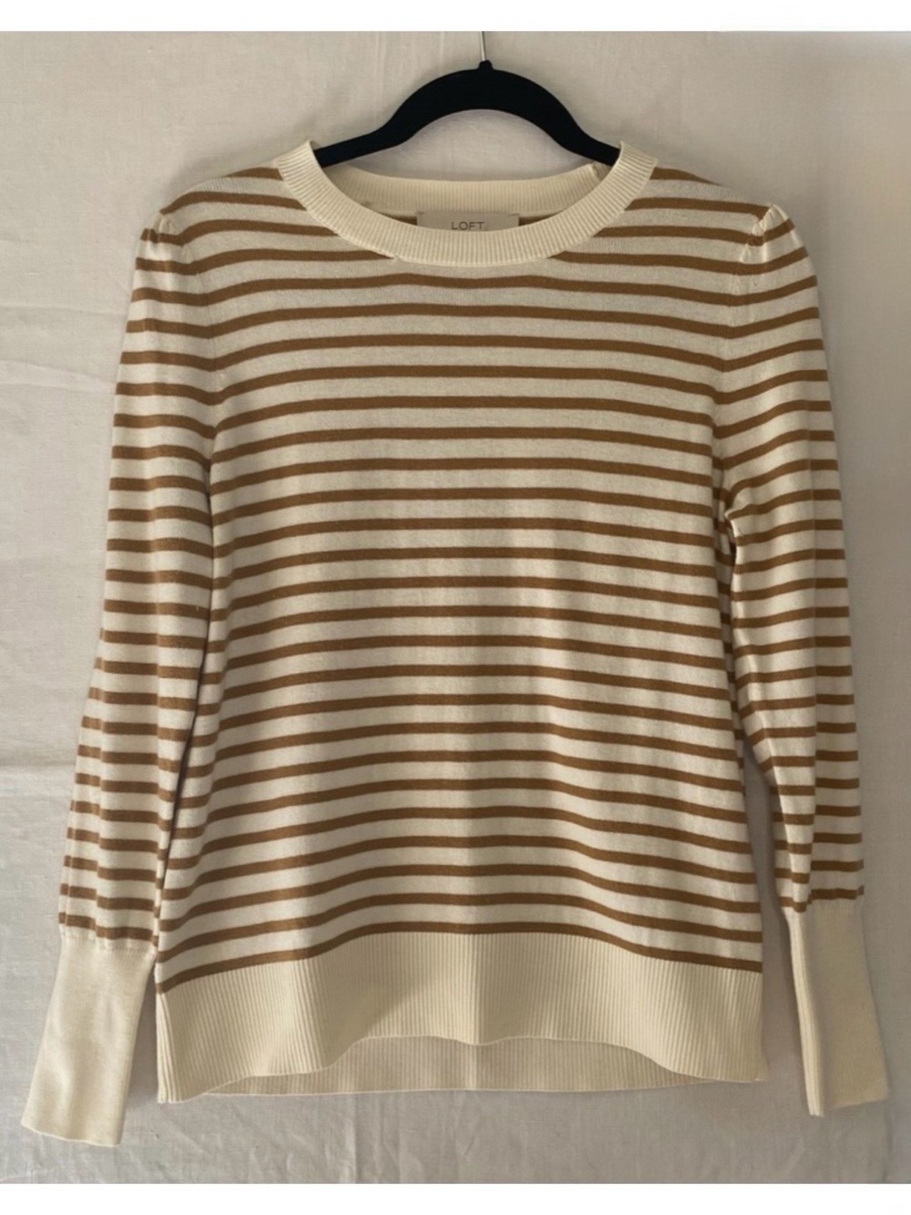 LOFT Striped Sweater Ivory/Camel